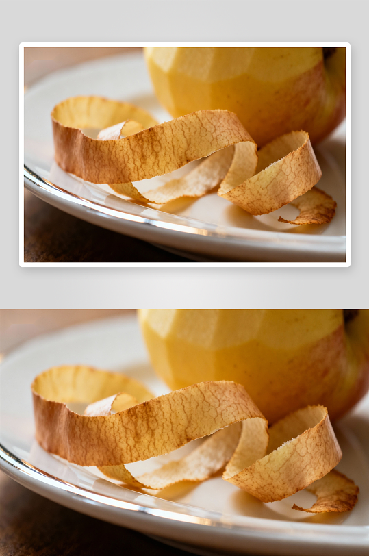 苹果削皮后的果皮特写-众图网