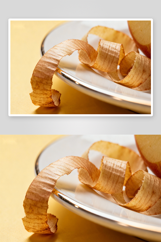苹果皮卷与切片静物特写-众图网