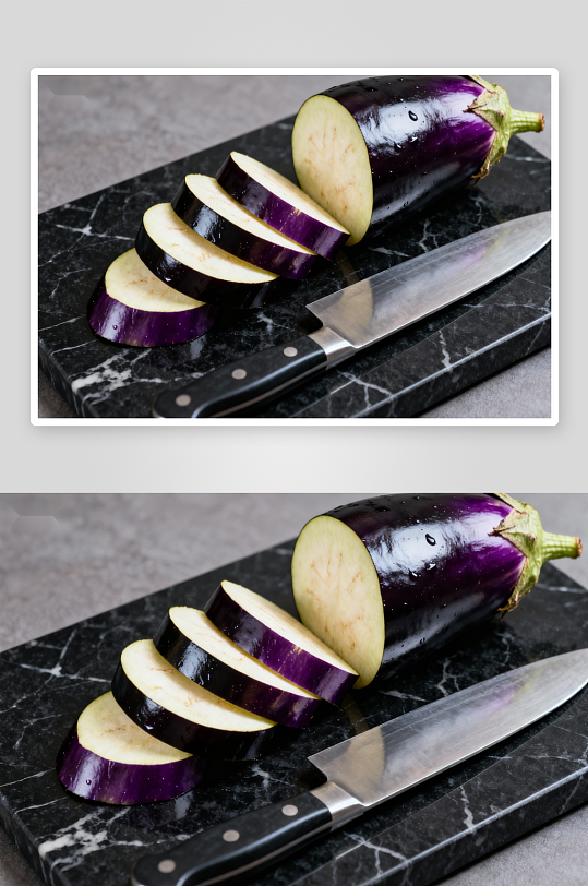 茄子切片与厨刀静物-众图网