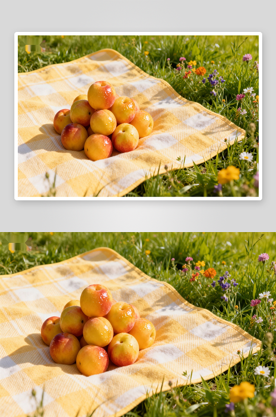 草地上的水果与野花-众图网