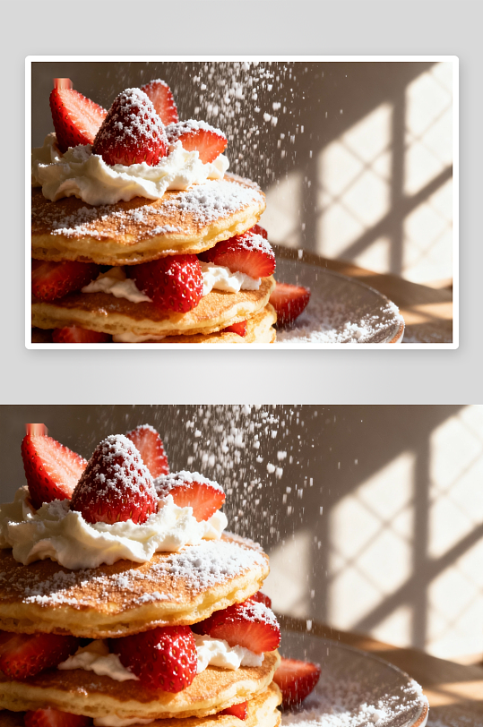 草莓奶油松饼撒糖粉-众图网