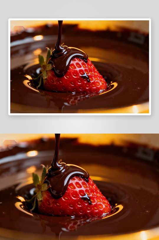 草莓巧克力倾泻特写-众图网