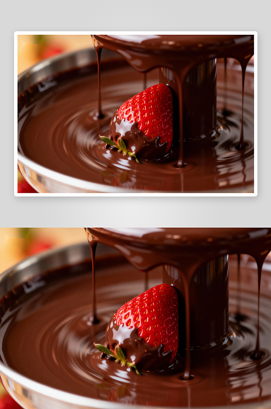 草莓巧克力酱蘸取特写-众图网