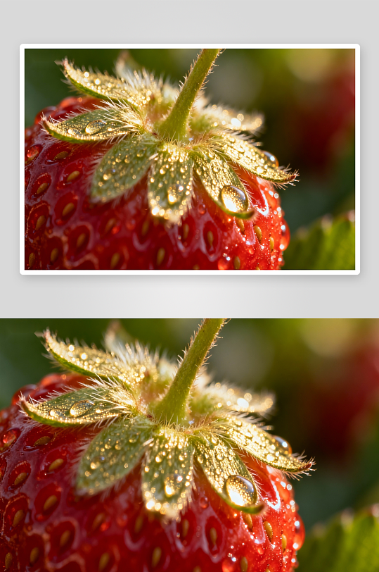 草莓露珠特写阳光照耀-众图网