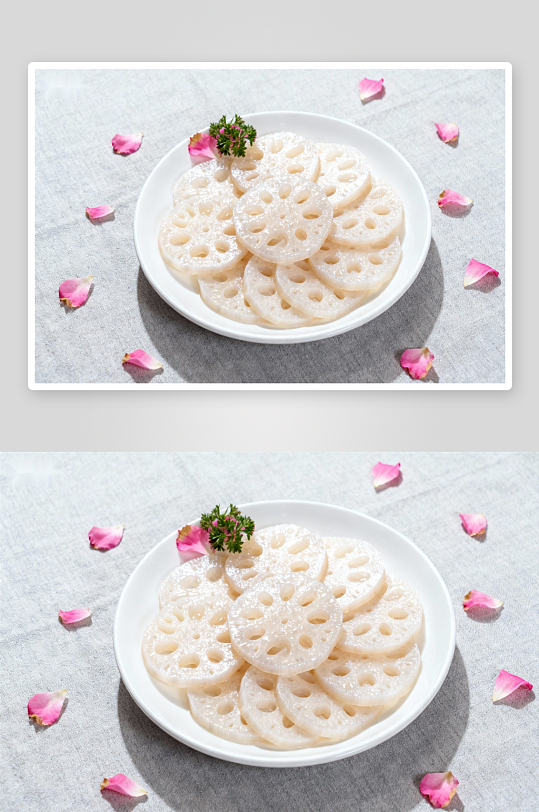 莲藕切片摆盘配花瓣-众图网