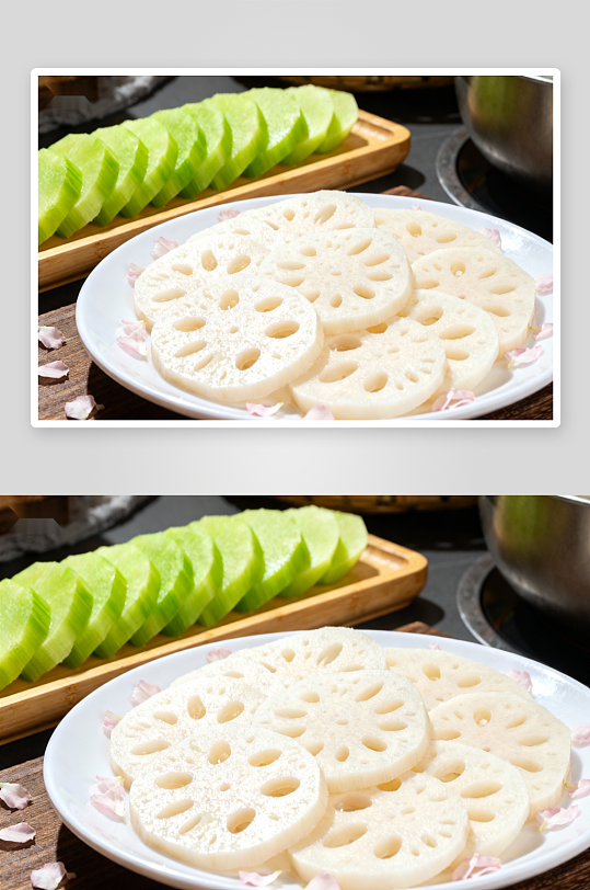 莲藕切片配黄瓜摆盘-众图网