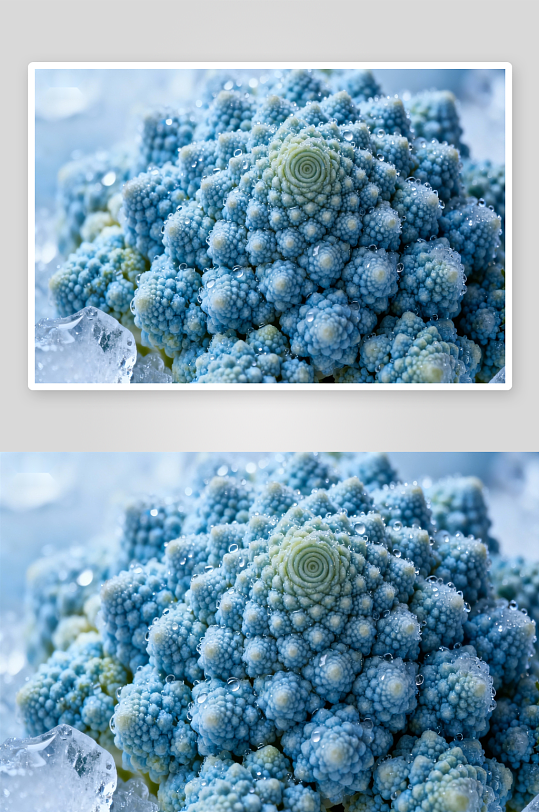 蓝绿色花椰菜特写冰块点缀-众图网