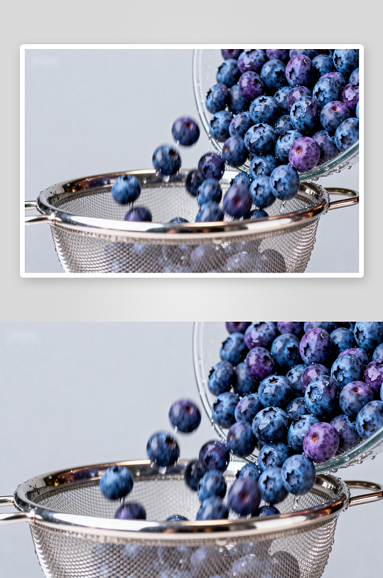 蓝莓倾泻入滤网瞬间-众图网