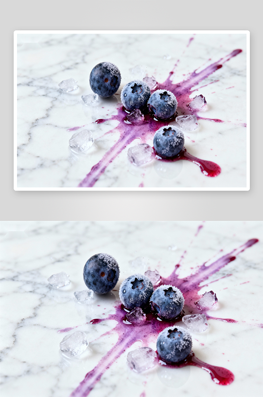 蓝莓冰块与果汁飞溅特写-众图网