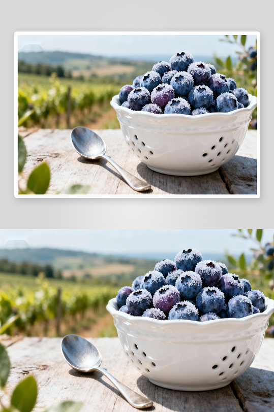 蓝莓盛碗户外田园风光-众图网