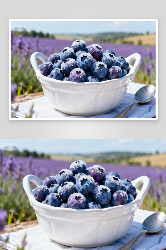 蓝莓糖霜碗与薰衣草田-众图网