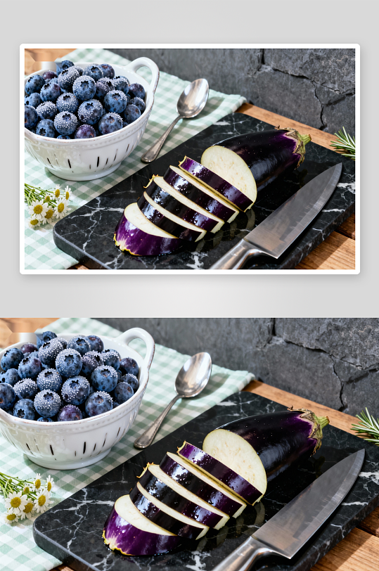 蓝莓茄子切片静物美食-众图网