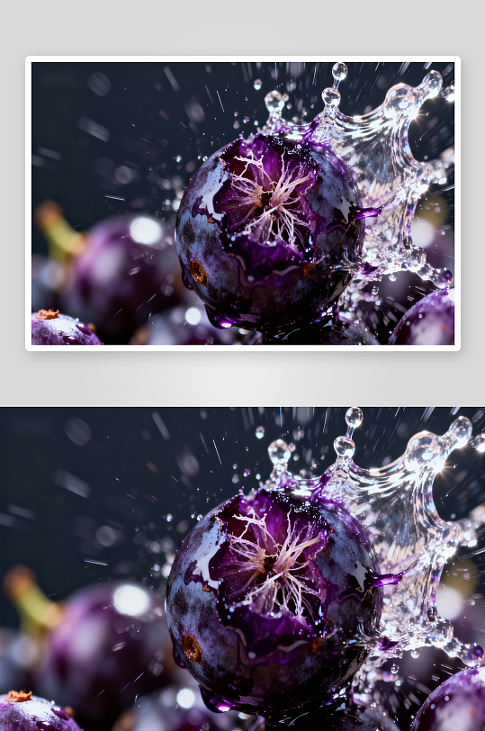 蓝莓被水击碎瞬间特写-众图网