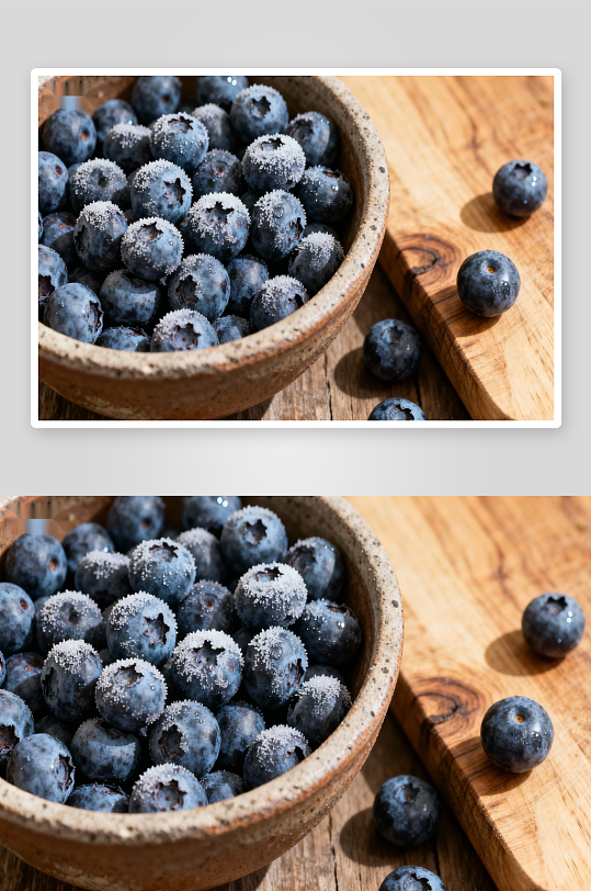 蓝莓覆霜木碗特写-众图网