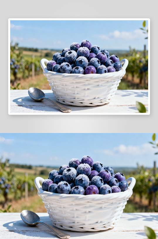 蓝莓覆霜盛白篮照片摄影-众图网