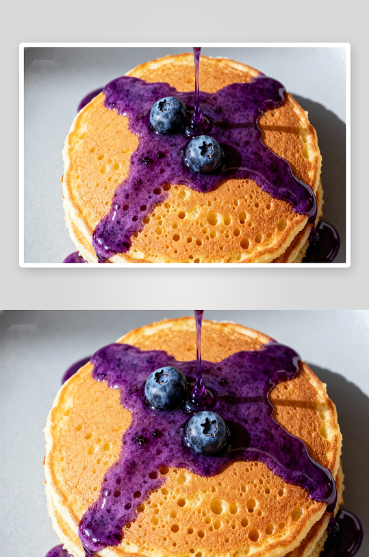 蓝莓酱浇注松饼照片摄影-众图网