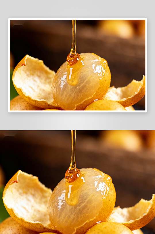 蜂蜜滴落梨果瞬间特写-众图网