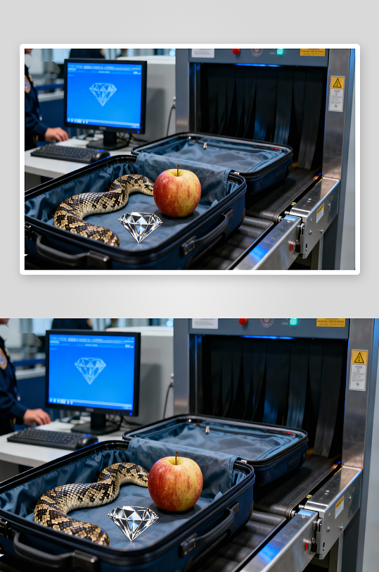 行李箱安检发现蛇苹果钻石-众图网