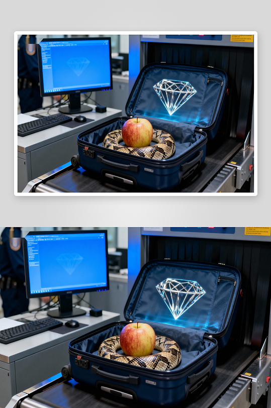 行李箱安检惊现蛇与苹果-众图网
