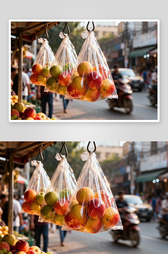 街头水果摊挂袋苹果-众图网