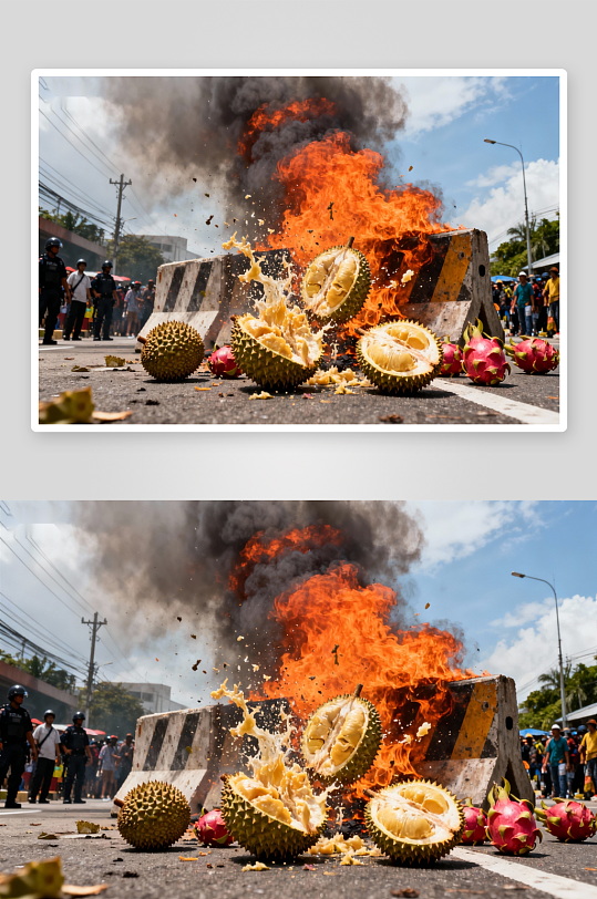 街头水果燃烧抗议现场-众图网
