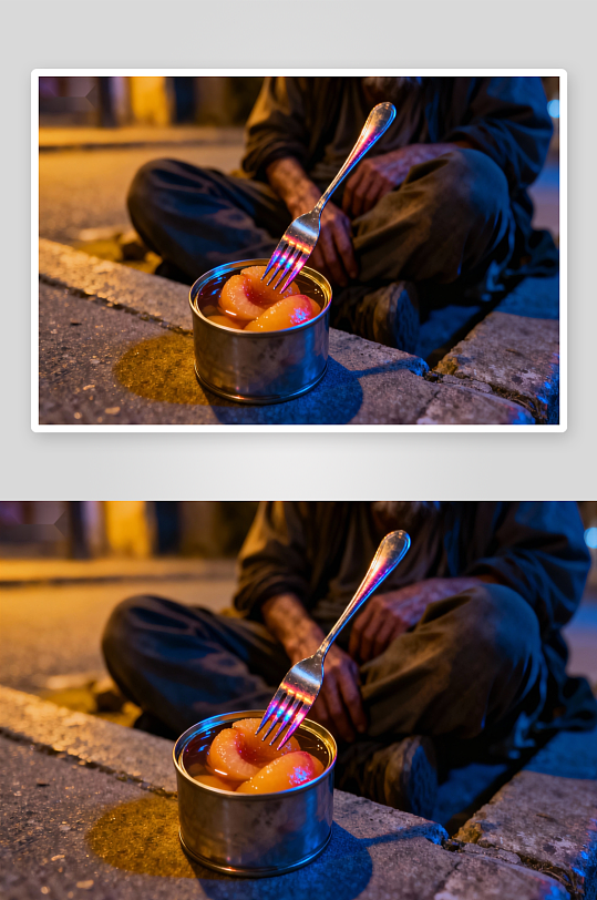 街头老人夜食罐头-众图网