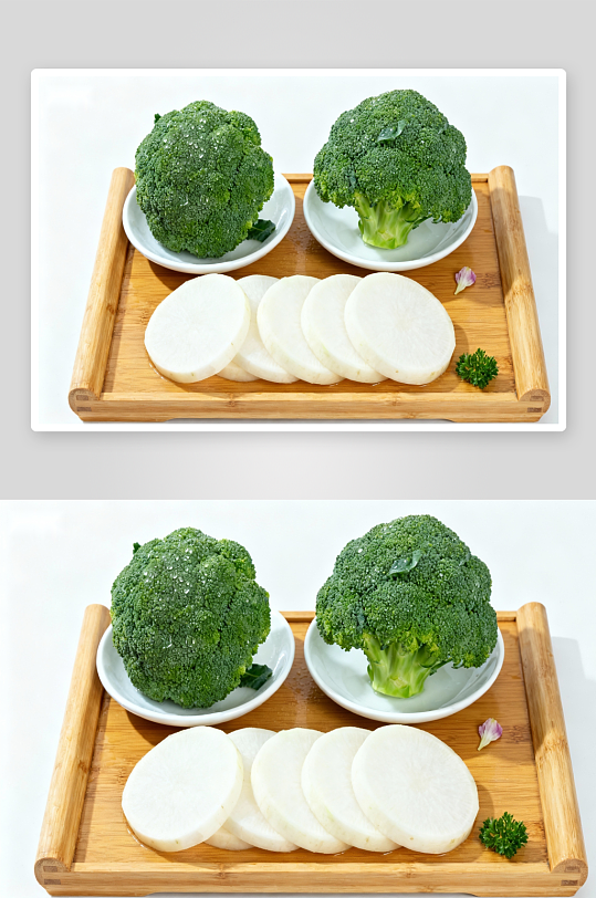 西兰花与萝卜切片摆盘-众图网