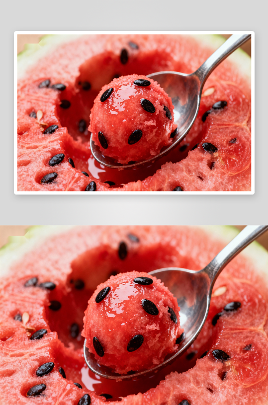 西瓜冰沙勺舀特写-众图网