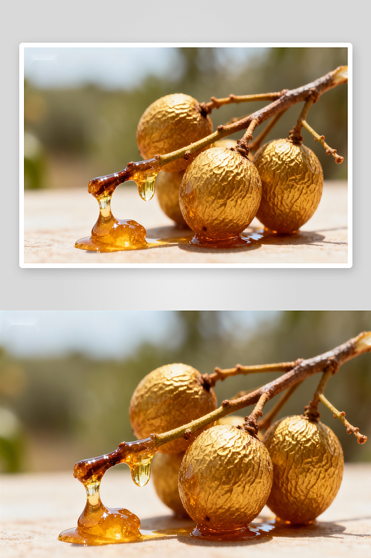 金箔包裹果实滴落蜂蜜-众图网
