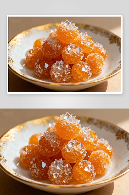 金边瓷盘盛放糖霜橘子-众图网