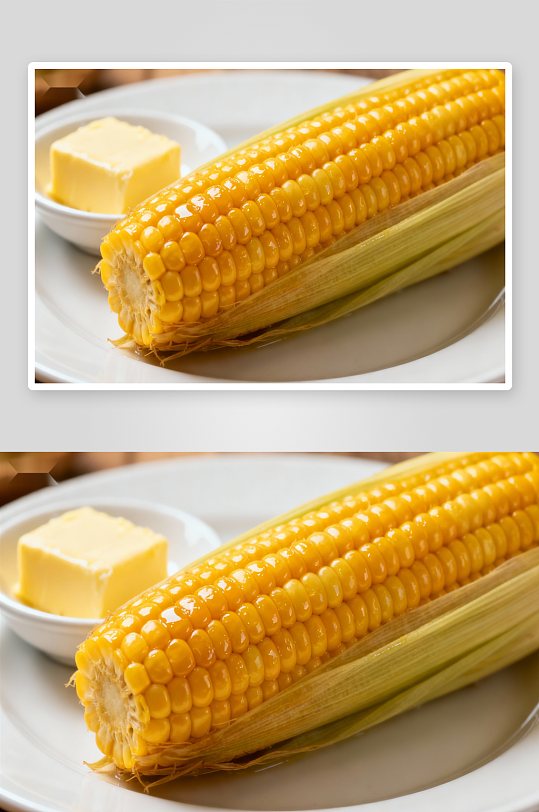金黄玉米搭配黄油-众图网
