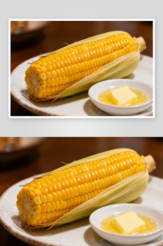 金黄玉米配黄油照片摄影-众图网