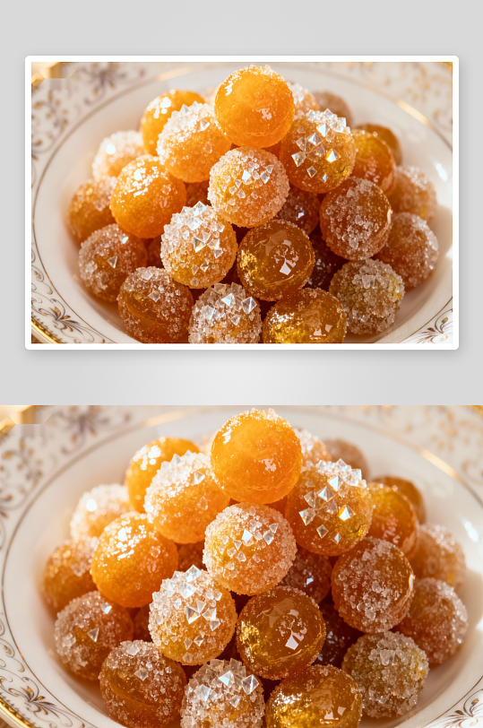 金黄色糖霜球摆盘-众图网