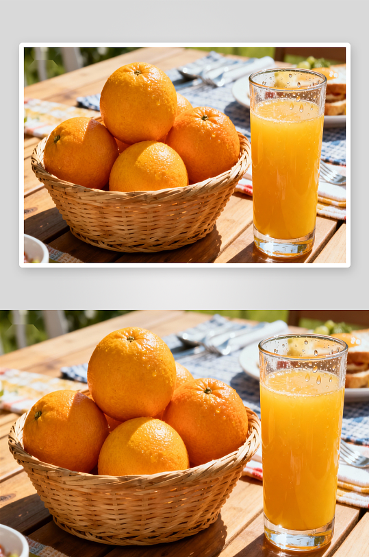 阳光下橙子与果汁-众图网