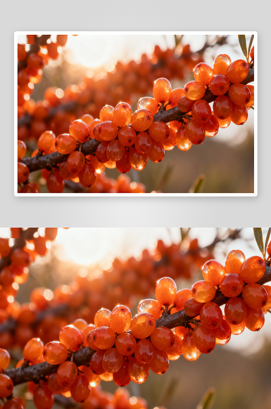 阳光下橙色浆果晶莹剔透-众图网