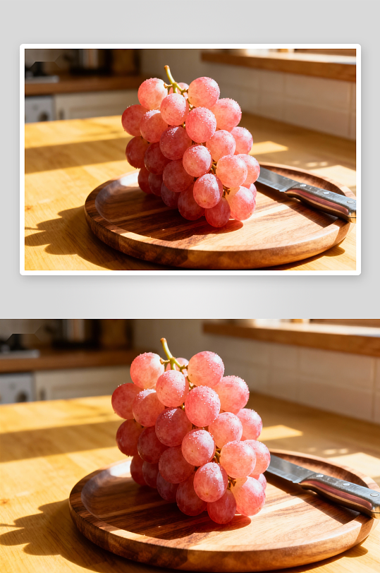 阳光下的红葡萄与木盘-众图网
