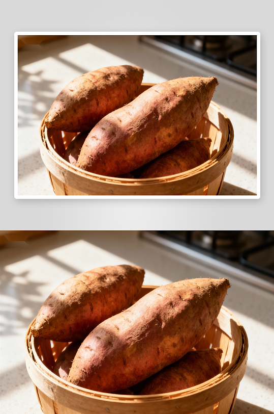 阳光下篮中红薯特写-众图网