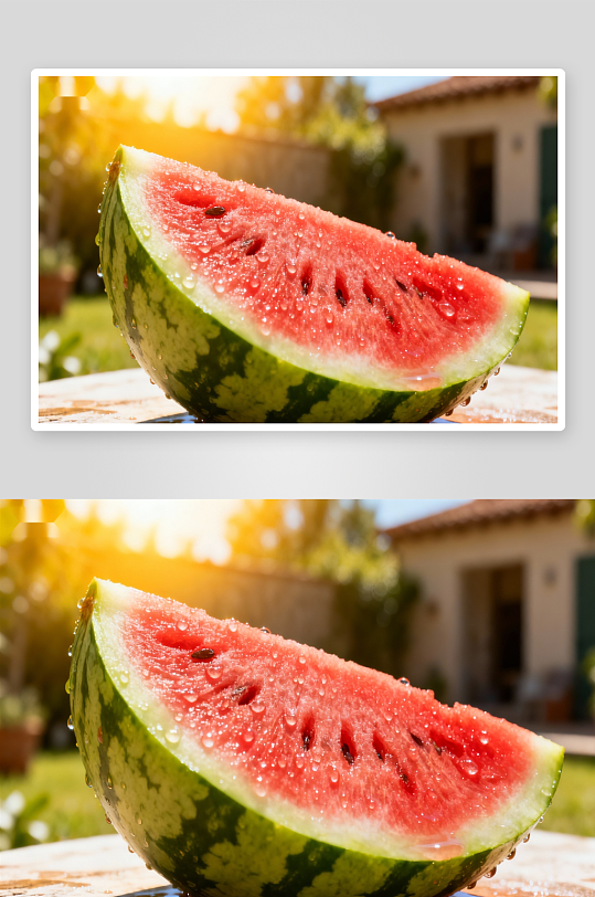 阳光下西瓜切片特写-众图网
