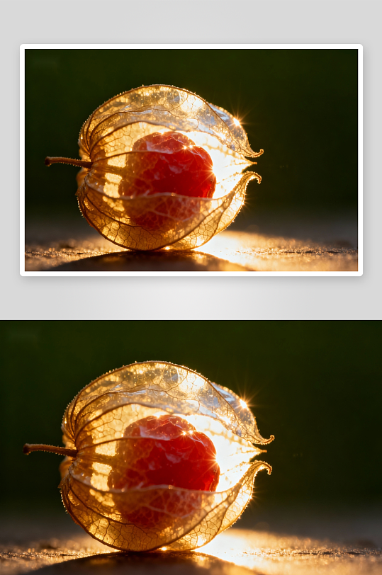 阳光穿透灯笼果荚的特写-众图网