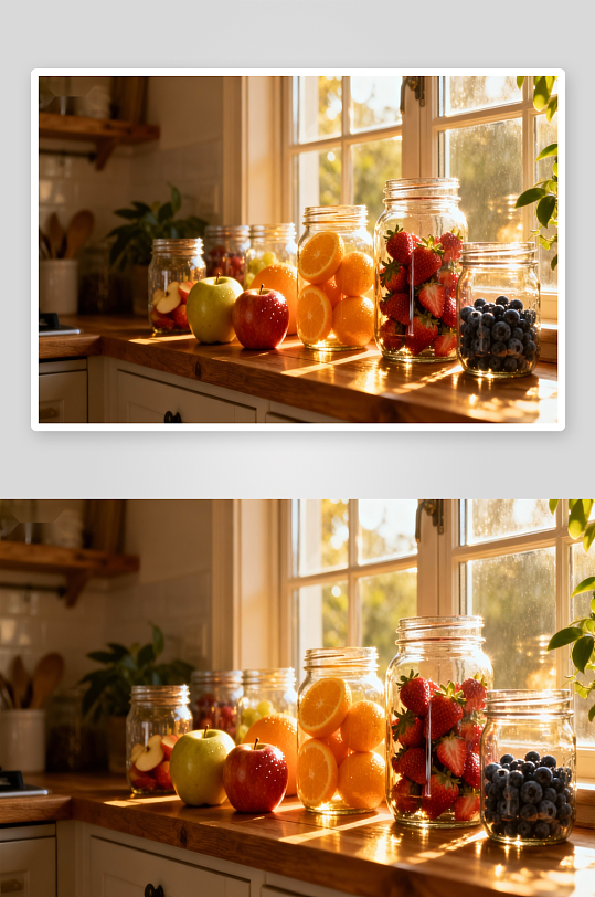 阳光窗台水果罐头-众图网