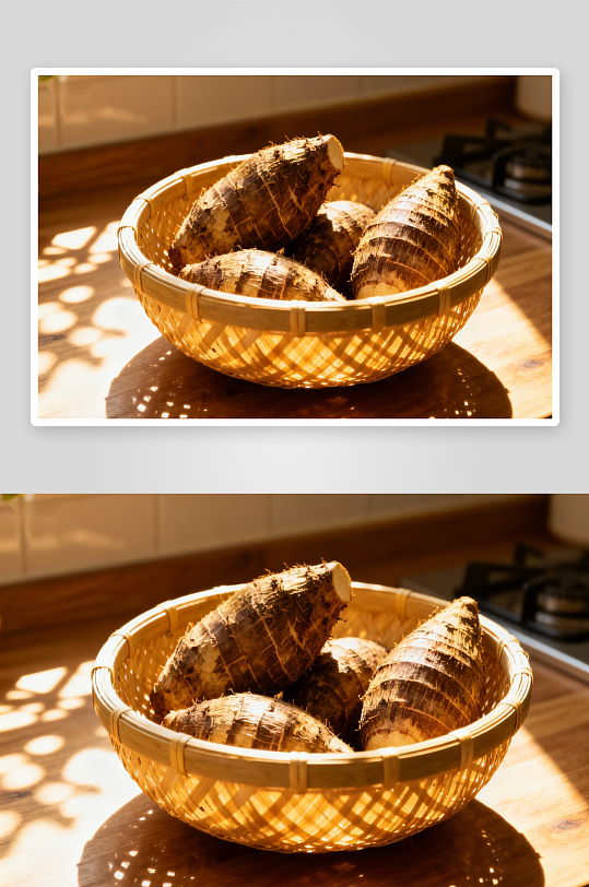 阳光竹篮芋头特写-众图网