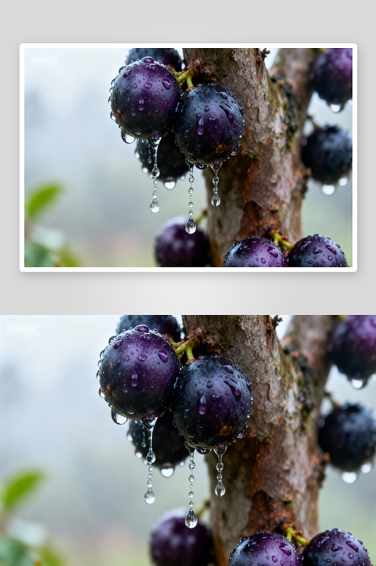 雨后树上紫果晶莹剔透-众图网