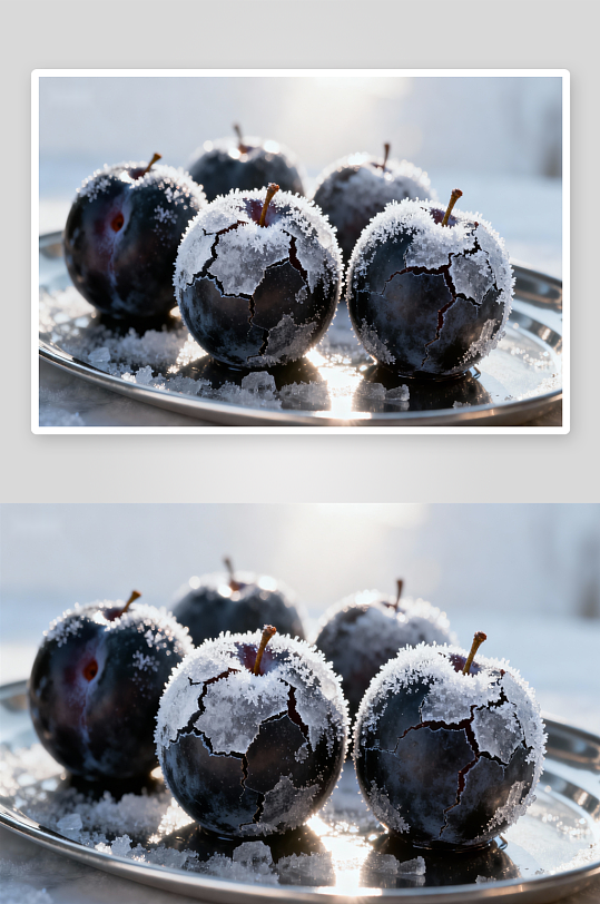 霜冻李子特写照片摄影-众图网