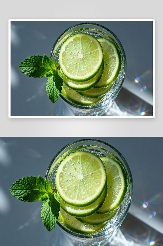 青柠薄荷气泡水特写-众图网