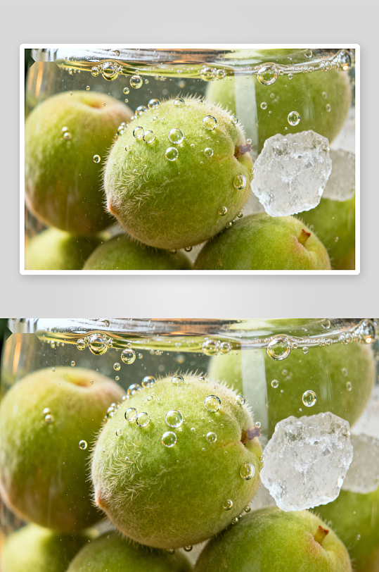 青梅冰块气泡水中特写-众图网