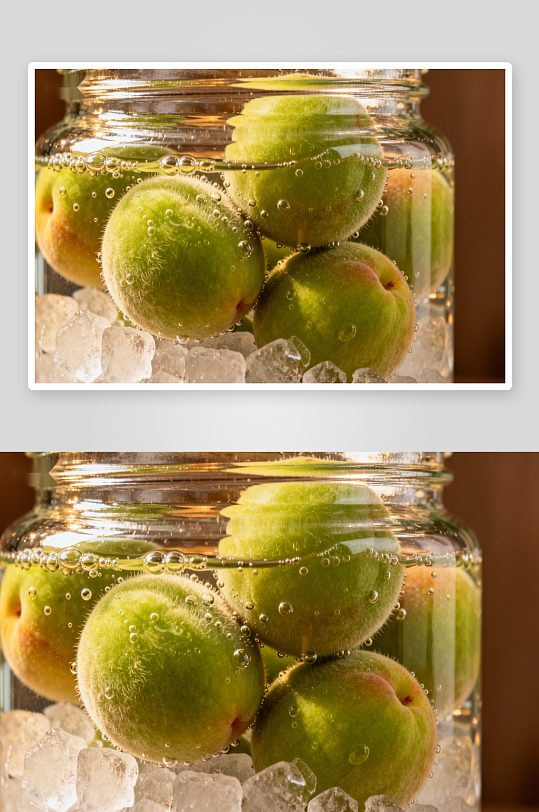 青梅冰块泡水中照片摄影-众图网