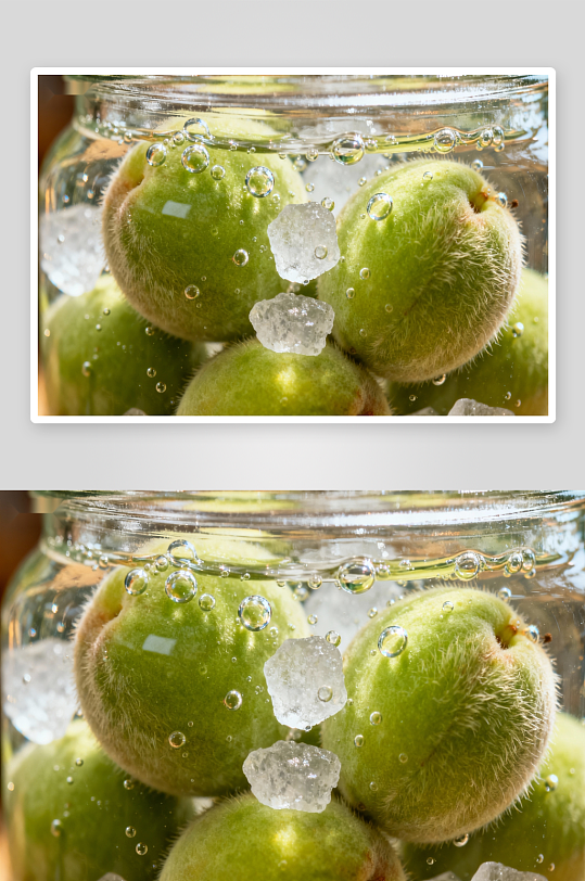 青梅冰块泡水气泡特写-众图网