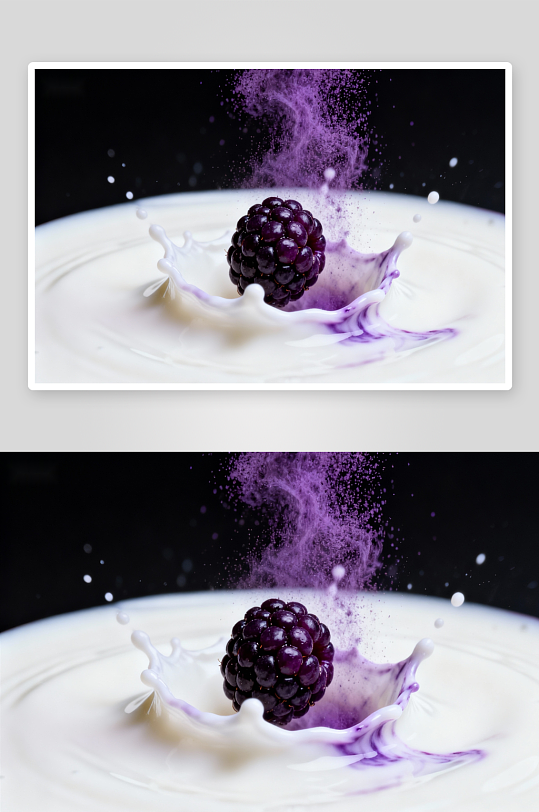 黑莓落入牛奶溅起紫色粉末-众图网