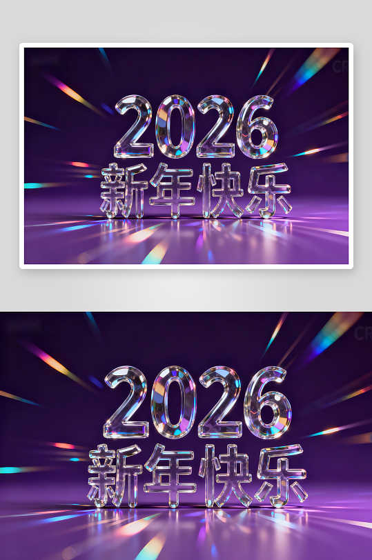 2026新年快乐水晶字体设计-众图网