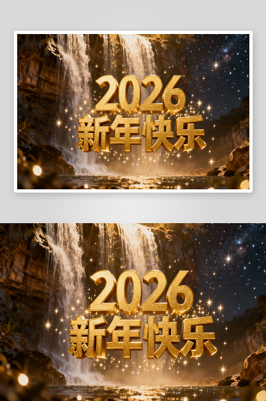 2026新年快乐瀑布夜景-众图网